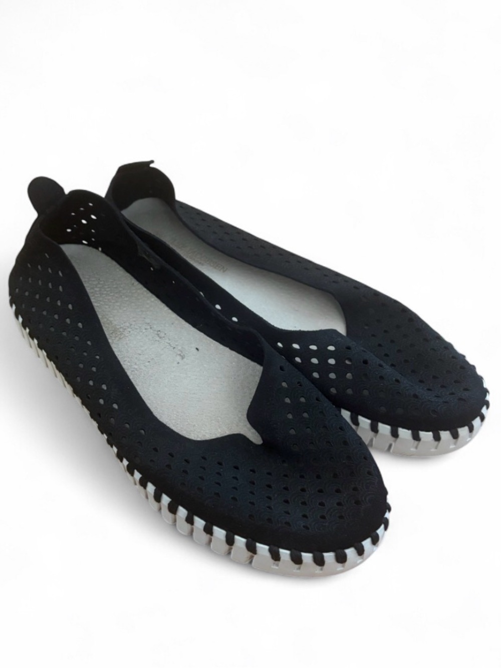 Ilse Jacobsen Black Perforated Slip-On Sneakers with White Trim